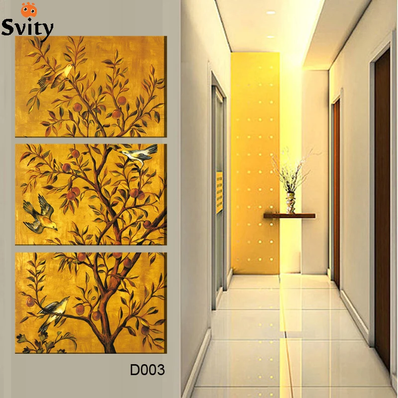 

3 Pieces Free Shipping popular Hot Sell Modern Wall Painting flower&bird Home Wall Art Picture Paint on Canvas Prints no framed