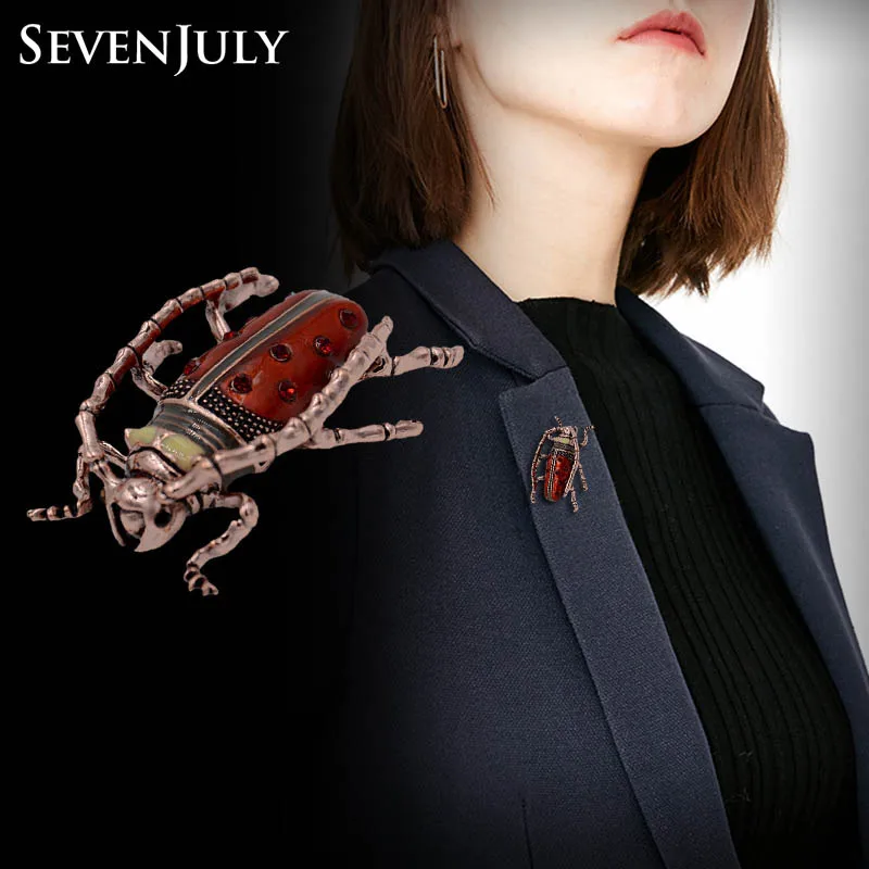 Реалистичная эмаль длинная рогатая брошь с жуком 3d металлическая насекомое