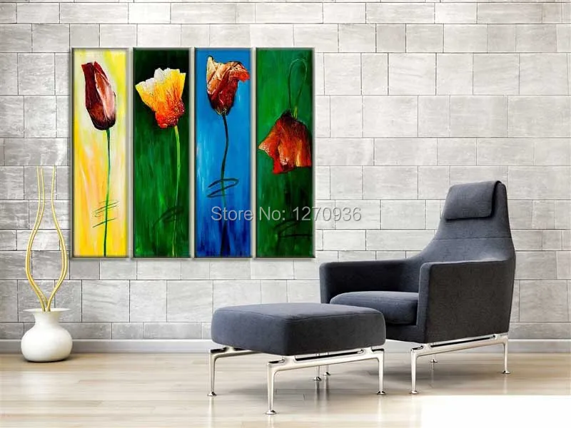 Четыре золотые Маки красочный фон цветы современный холст Декор картина маслом