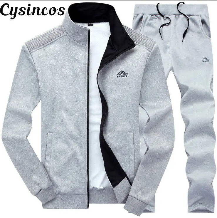 Мужские комплекты CYSINCOS модный спортивный костюм на осень и весну толстовка + спортивные штаны Мужская