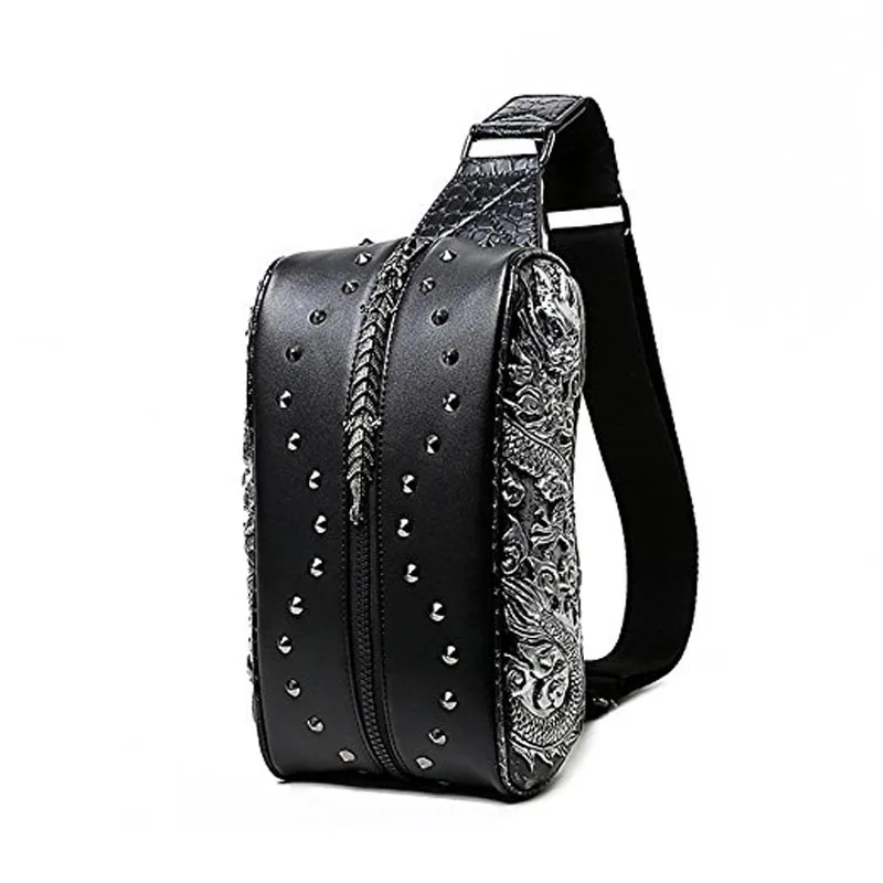 

Cool Personalized 3D Dragon Studded Leather Chest Shoulder Bag