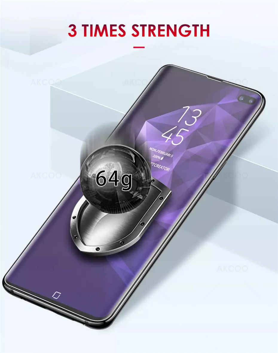 Akcoo S10 Plus закаленное стекло Полный Клей протектор экрана для samsung Galaxy S8 9 Plus Note 8 9 10 UV стекло протектор экрана
