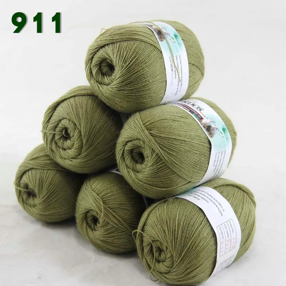 Moss green 911 Лот из 6 мотков тонкая кружевная Мягкая шерстяная акриловая кашемировая пряжа трикотажная 238-пряжа C1 - Цвет: Moss green 911