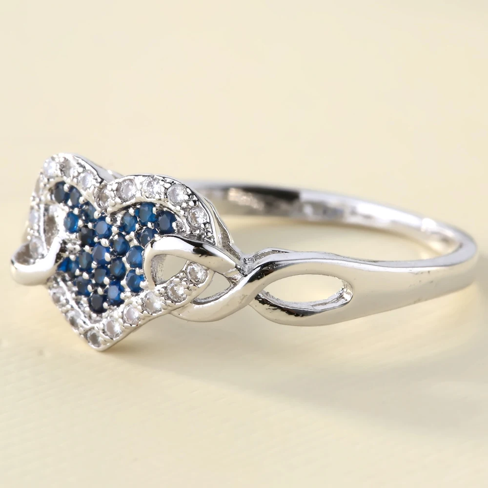 UFOORO последние кольца в форме сердца женские белые Золотые Кольца Bijoux Pave Darl Blue CZ