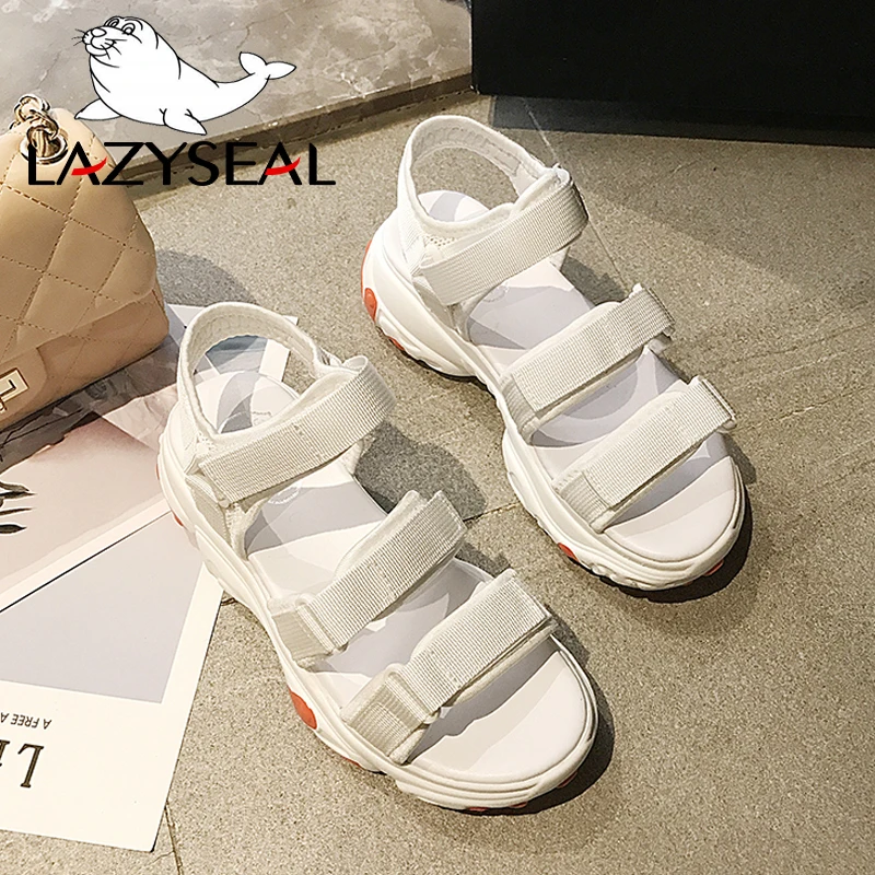 LazySeal; летние пляжные спортивные сандалии на танкетке; женская обувь; сандалии на платформе с застежкой-липучкой; обувь на толстой подошве; женская обувь; sandalias