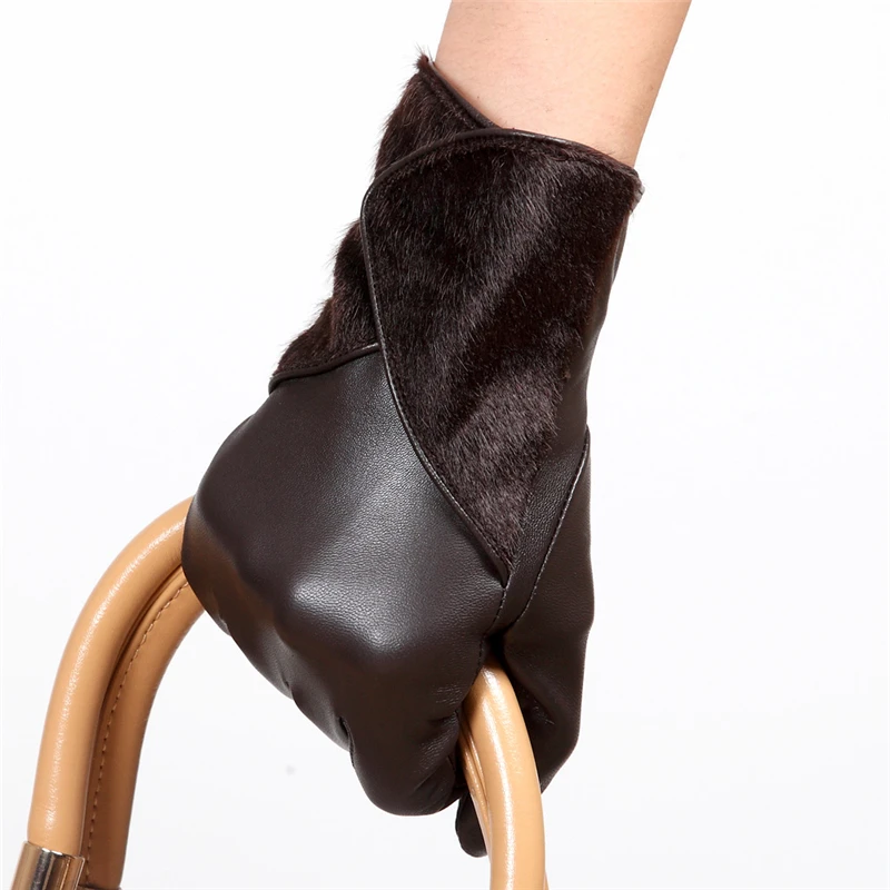 

Genuine Leather Brand Gloves Wrist Fashion Fur Decoration Women Sheepskin Gloves Elegant Lady Finger Driving Glove L153NQ-5