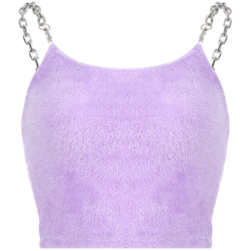 Женский укороченный топ без рукавов с металлическими цепочками летние топы