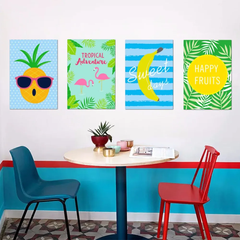 Мультяшный ананас лимонный банановый киви Фрукты арбуз настенные наклейки