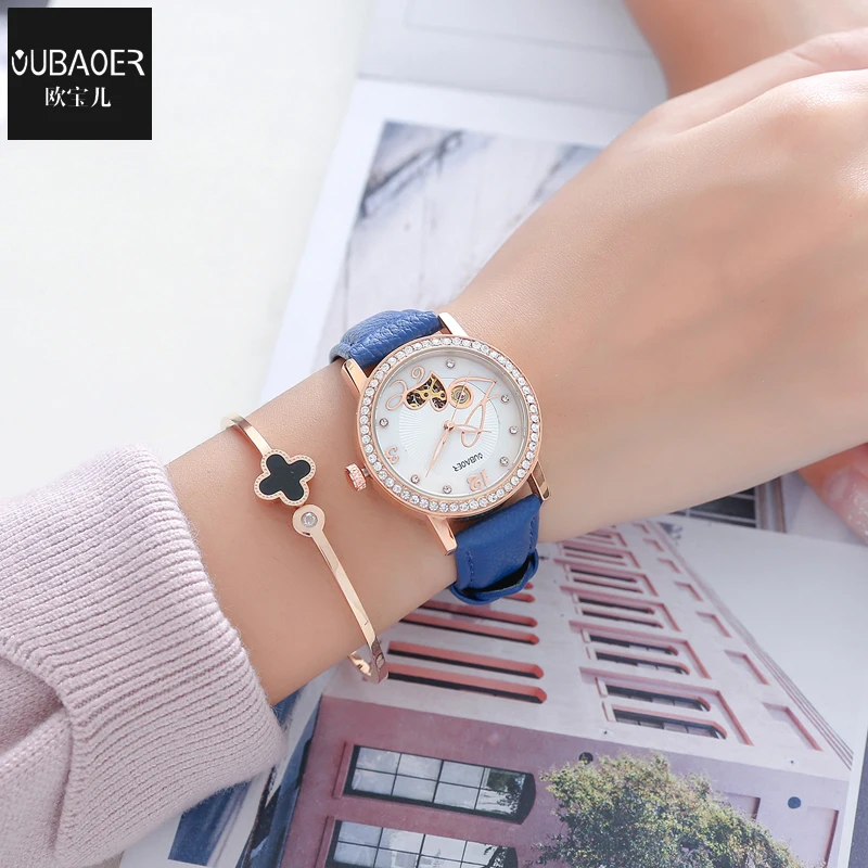 

OUBAOER Heart Watches Women Fashion Bracelet Watch Ladies Luxury Genuine Leather Automatic Mechanical Watch Relogio Feminino