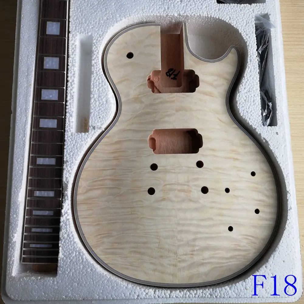 DIY LP стиль электрогитара комплект 0,6 мм 5A Белая Вода рябь шпон Африканский красное дерево Okoman шеи палисандр гриф