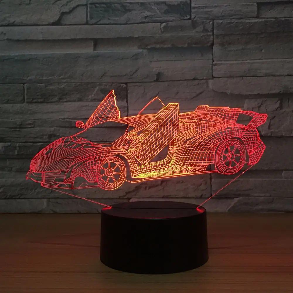 Быстродействующий спортивный автомобиль 3D ночной Светильник акриловая пластина