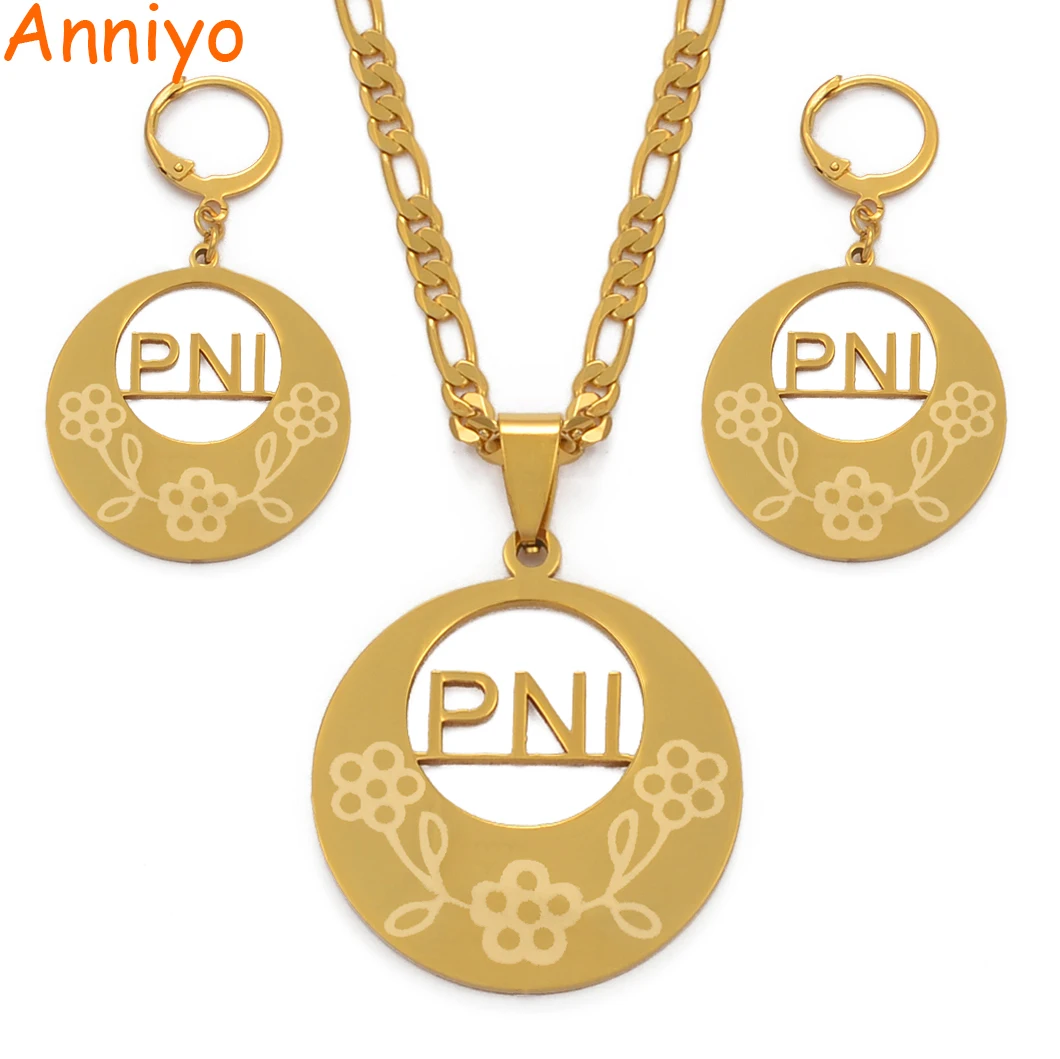 

Anniyo PNI Necklaces Earrings Jewelry set Trendy Gold Color Jewellery Pohnpei Island Style Gifts #037121