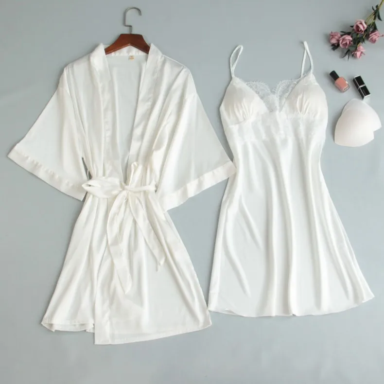 Женский халат и MECHCITIZ Шелковый пижамный комплект ночная рубашка летнее платье с