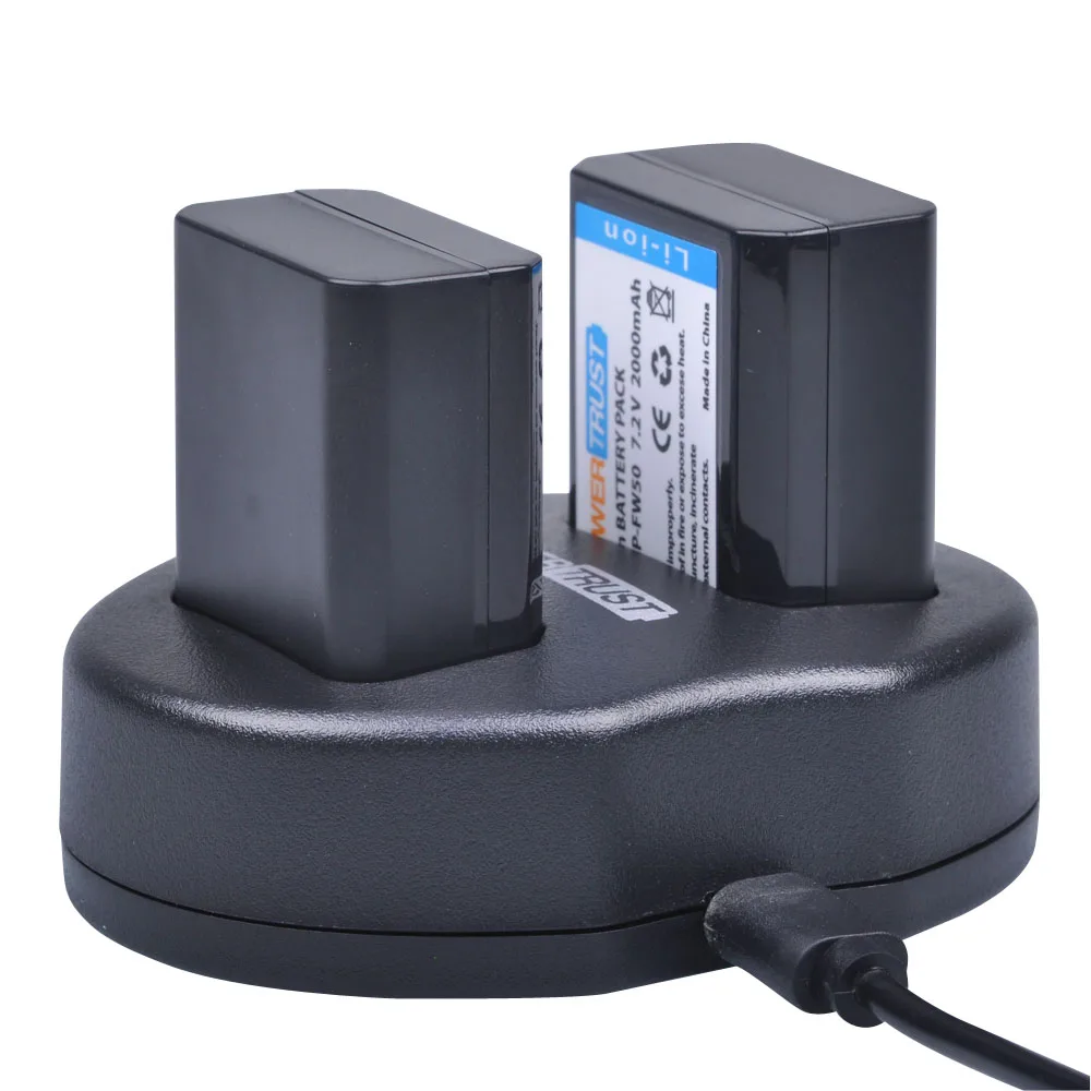2x2000 мАч NP-FW50 NP FW50 NPFW50 батареи + USB двойное зарядное устройство для Sony Alpha a6500 a6300 a7 7R