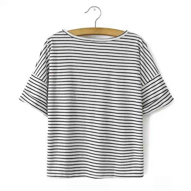Fashion Brand New Women Cotton Striped Tee Shirts O-neck Casual Ladies T-shirt with Embroidered Eyes Leisure Vestidos | Женская одежда