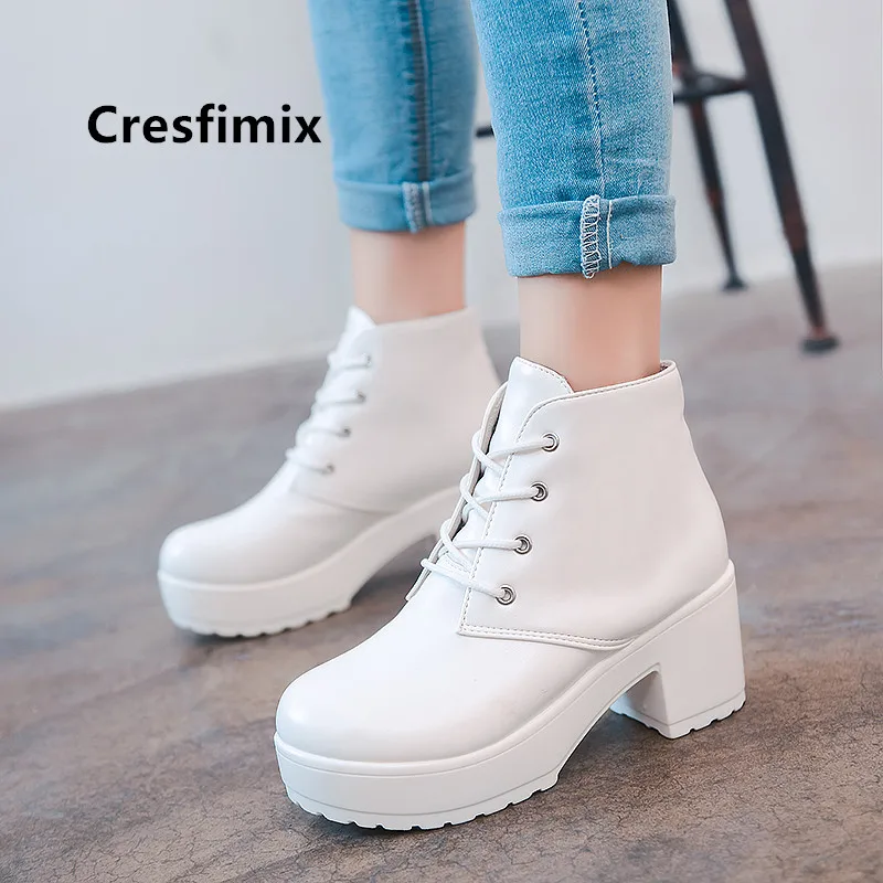 Классические высококачественные белые ботинки Cresfimix из искусственной кожи на