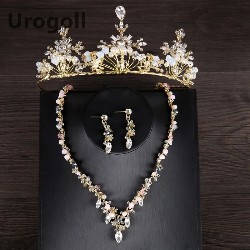 Комплект из колье и серёг с кристаллами жемчугом|Ювелирные наборы для невесты| |