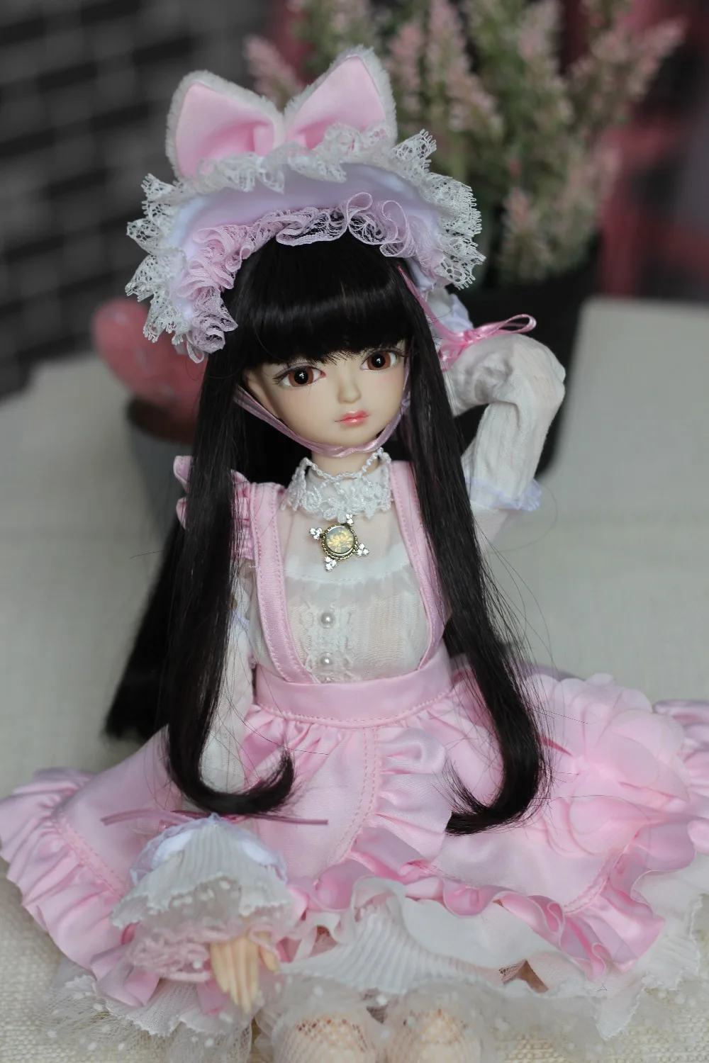 1/4 BJD белое платье розовый фартук Костюм и ободок для вашей куклы 40 см