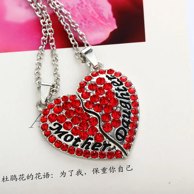 Ожерелье с подвеской в виде сердца кристаллами для мамы и дочки 2 шт.|crystal heart