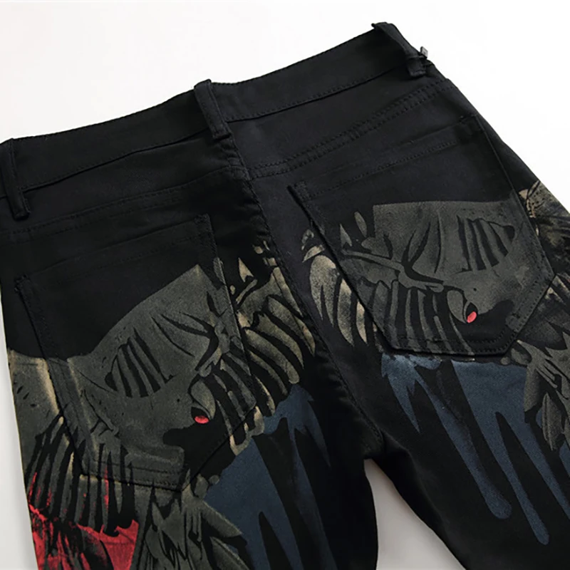 Специальная цена! Мужские цветные джинсы с 3D принтом на спине модные облегающие