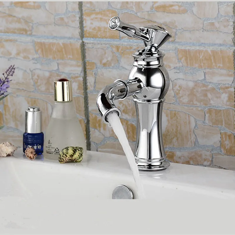 Кристалл Смесители для ванной одно отверстие раковины комнаты латунь смесители