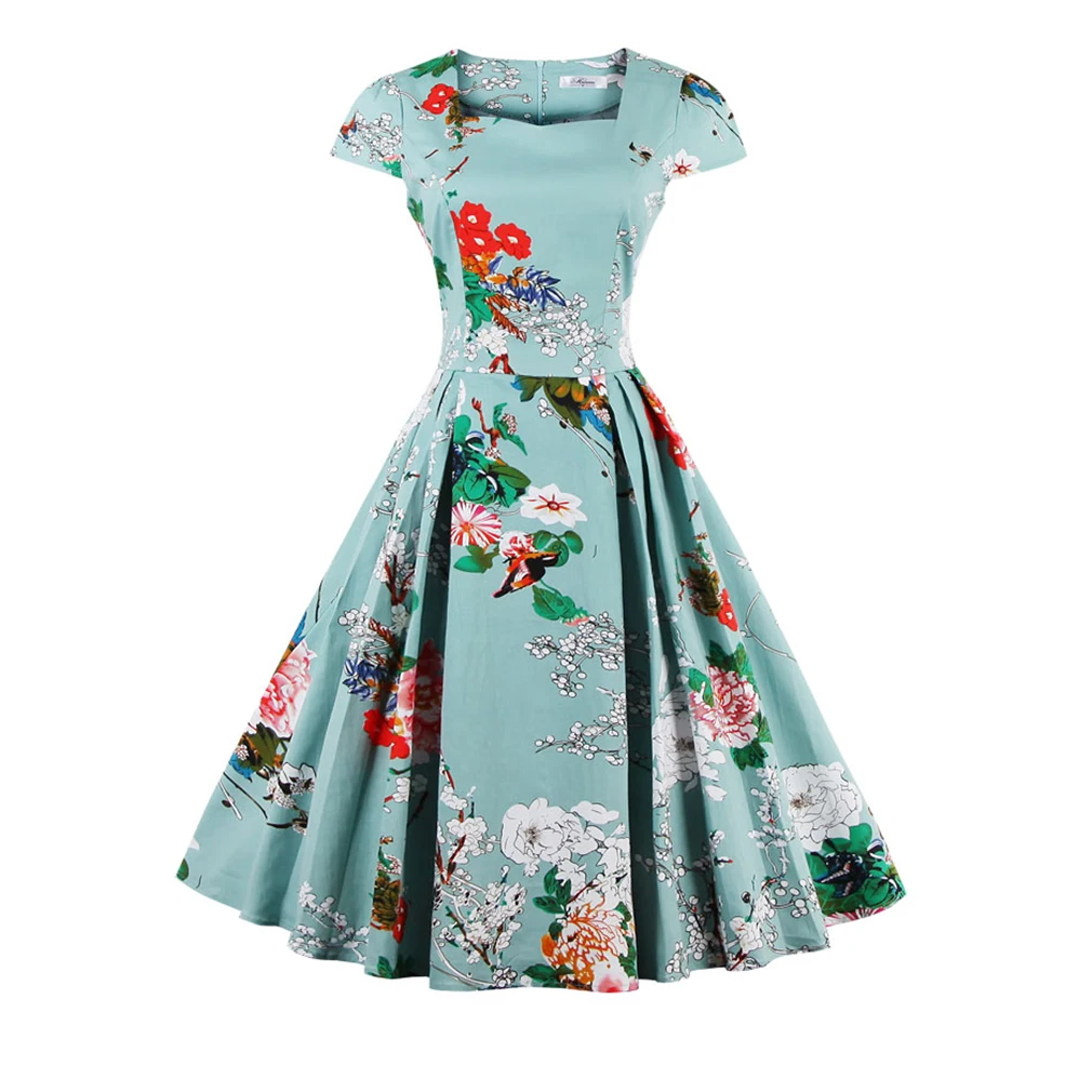 Женское винтажное эластичное платье с цветочным рисунком элегантное в стиле ретро большие размеры S ~ 4XL|vestidos