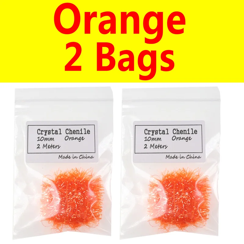 2 bags Orange Bimoo 2 шт 10 мм для завязывания мушек Кристалл Flash Chenile Hackle Flasher для стримера яйцо лосось форель материал для завязывания мушек FL зеленый розовый - Цвет: 2 bags Orange