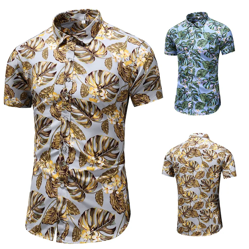 

QUANBO 2019 Clothes Summer New Arrival Mens Plus size Print Short Sleeve Shirts Casual Thin Hawaiian Shirt 5xl 6xl 7xl