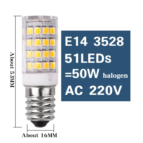 E14 2835 51LED 220V Светодиодная лампа G4 G9 E14 с затемнением освещения 3 Вт 6 Вт 9 Вт AC DC 12 В 220 В COB SMD Замена галогенные лампы прожектор Bombillas люстра - Испускаемый цвет: E14 2835 51LED 220V