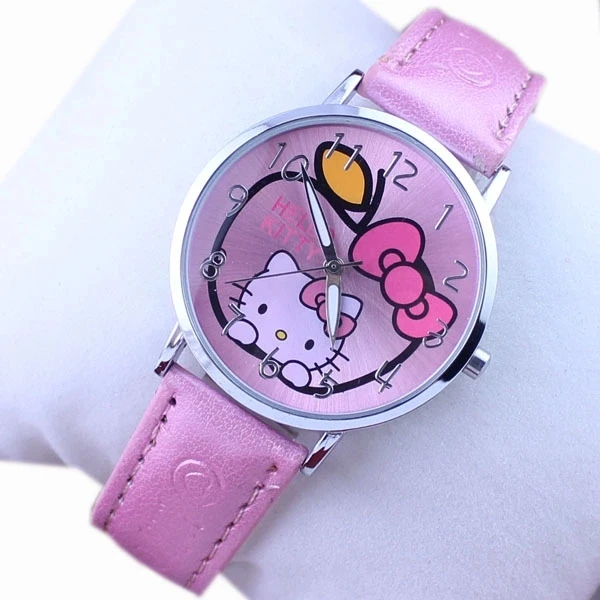 Новые Модные Детские кварцевые наручные часы с рисунком hello Kitty розового цвета для девочек