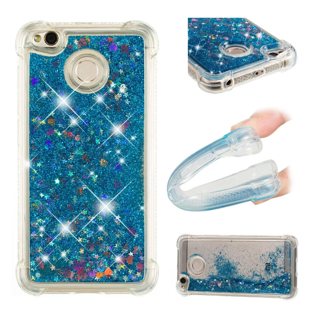 Shining quicksand TPU anti-fall Love Heart phone case is suitable for Xiaomi Redmi 4X |