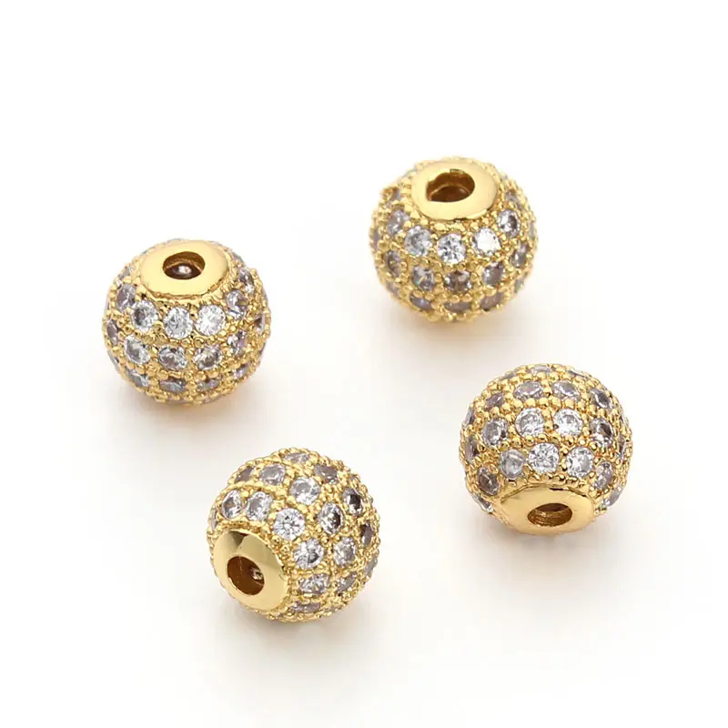 Круглые бусины с фианитами 2 шт./лот 8 мм золотые отверстием для изготовления