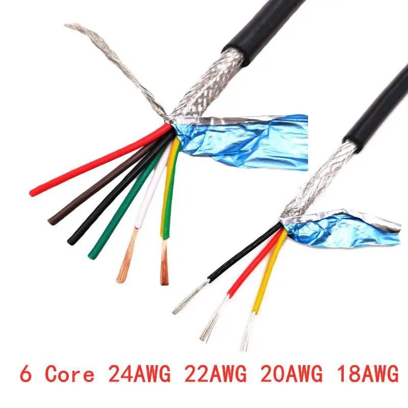 24AWG 6/7/8 жильный экранированный кабель 1 м чистой меди RVVP экранированный провод кабель управления UL2547 сигнала ВИР - Цвет: 6C