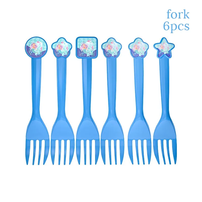 6pcs Plastic Forks Скатеррусалка тема скатерти для вечеринки дети день рождения партии принадлежности крышка стола день рождения украшения поставки 100x180 см - Цвет: 6pcs Plastic Forks