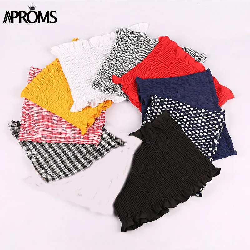 Aproms Прохладный Девушки Основные топы Для женщин Элегантный бретелек Трубы Модные топы уличная точка плед печати майки укороченный футболки