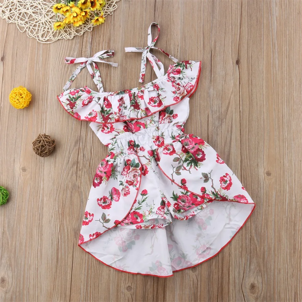 Boho модные милые Одежда для детей; малышей; девочек платье с цветочным рисунком с открытыми плечами на бретельках комбинезон комбинезоны наряды стандартная юбка штаны От 6 месяцев до 5 лет