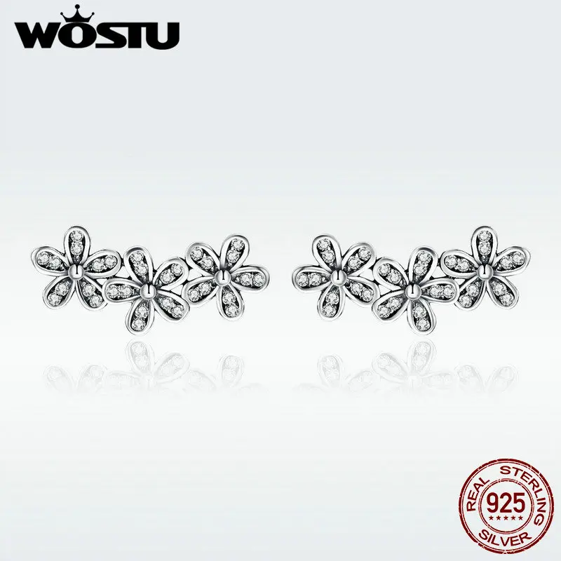 Женские серьги гвоздики WOSTU из настоящего серебра 925 пробы с кристаллами