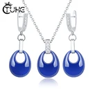 Новый дизайн синяя капля воды Ювелирный Комплект элегантный темперамент никогда не теряет цвет здоровые керамические серьги ожерелье сверкающие кристаллы подарок