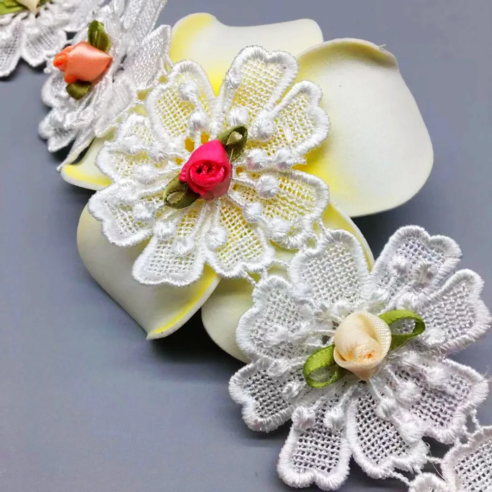 1 ярд винтажная Цветочная Роза Полиэстеровая кружевная ткань отделка вышитая