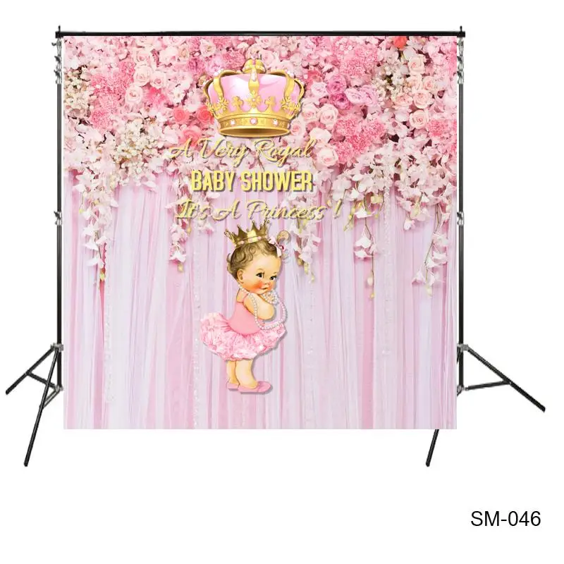 Королевский детский душ фоны Цветочный розовый принцесса девушка babyshower Золотая Корона Занавес фото фоны десертный стол баннеры