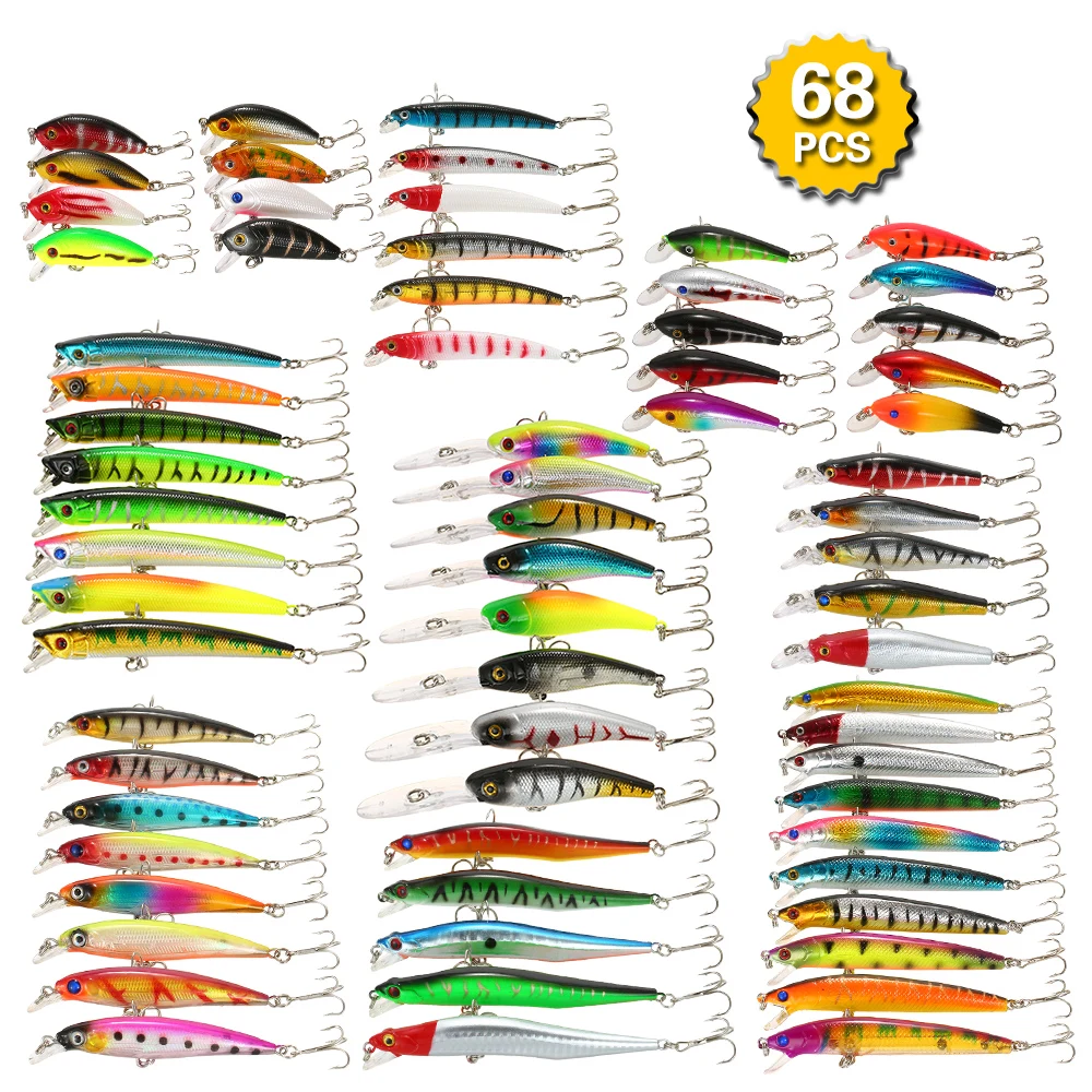 68 шт. блесна воблеры искусственная жесткая приманка набор смешанных рыболовных