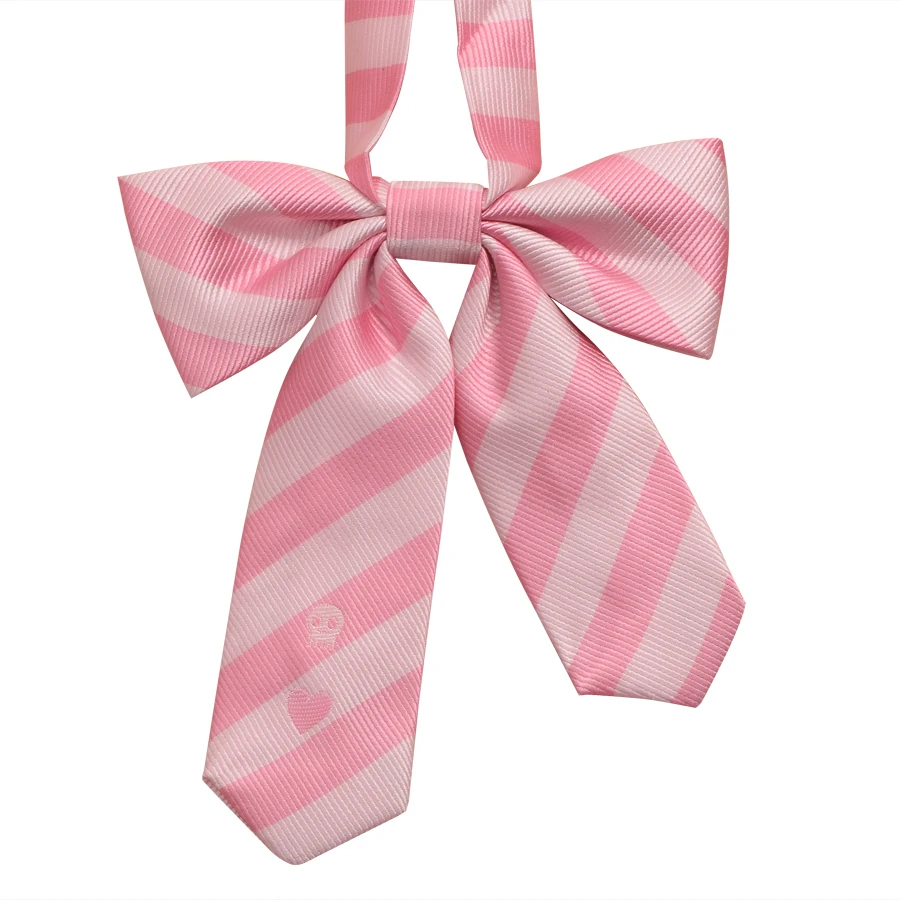 Милый японский полосатый галстук-бабочка для девочек преппи череп сердце