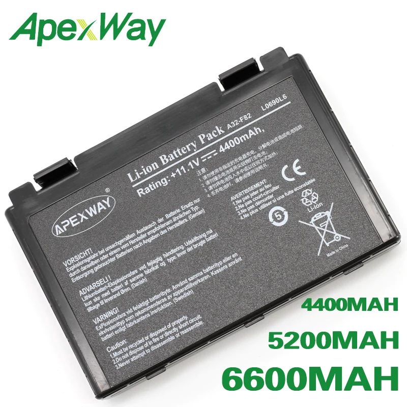 ApexWay Аккумулятор для ноутбука ASUS A32-F52 A32-F82 A32 F82 K40 K40in K50 K50in k50ij K50ab K42j K51 K60 K61 K70 P81 X5A X5E X70 X8A