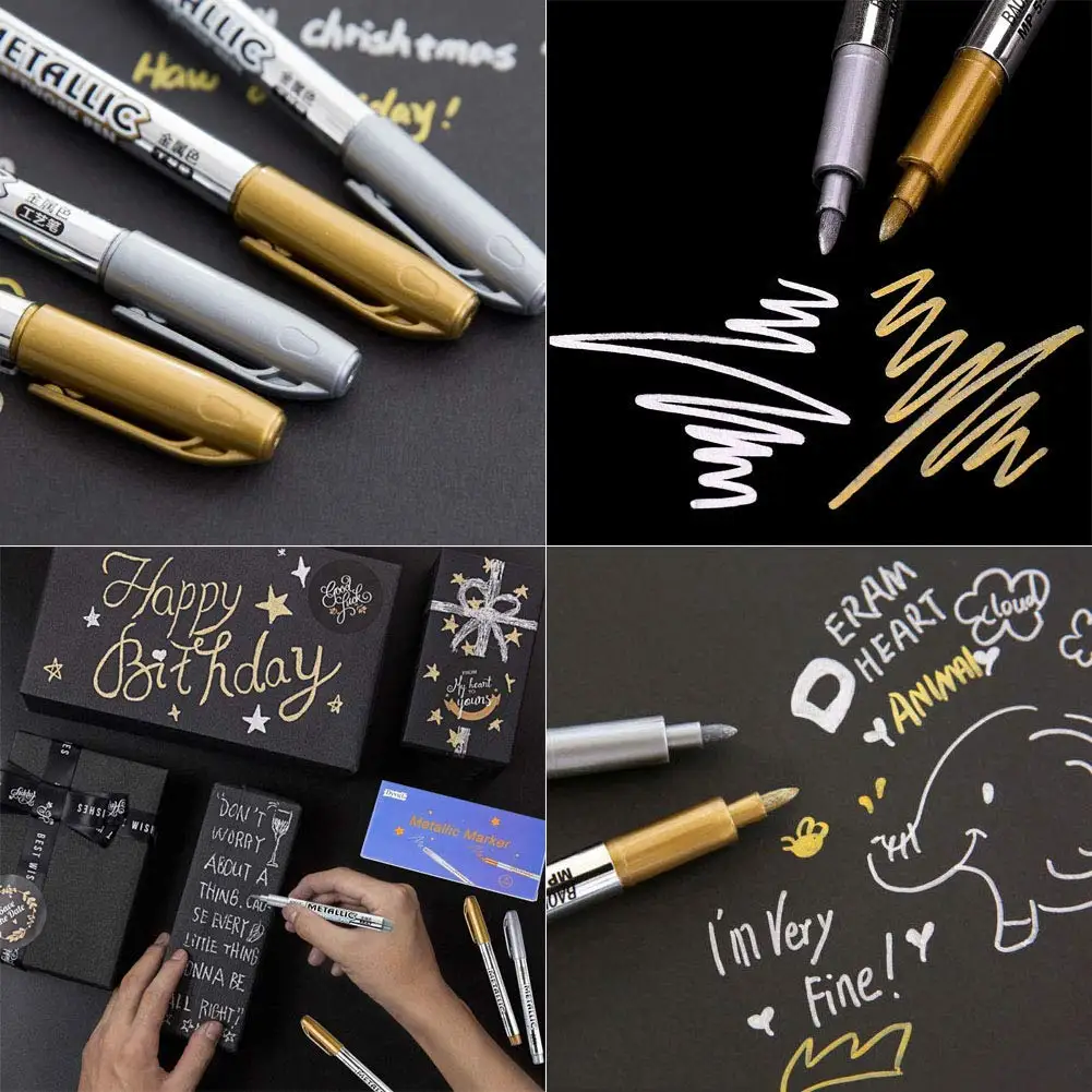 Metallic Marker Pens 12 Pcs Gold &amp Silver Permanent Painting Signature | Канцтовары для офиса и дома