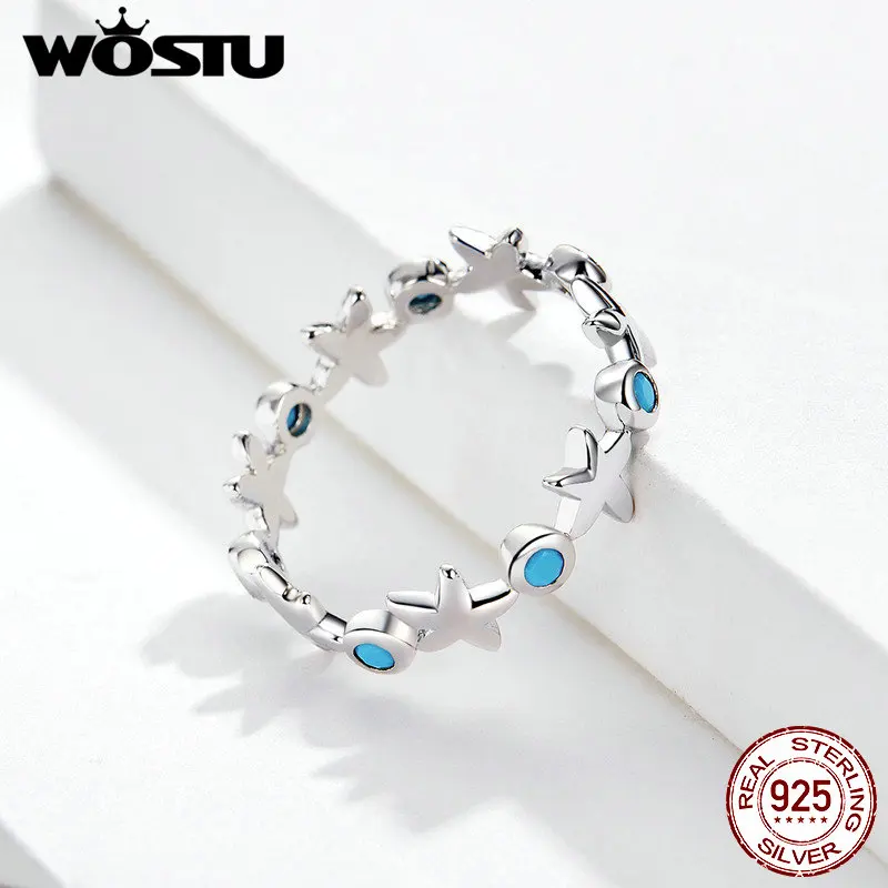 WOSTU 100% Настоящее серебро 925 пробы кольца для женщин Летний стиль Морская звезда на