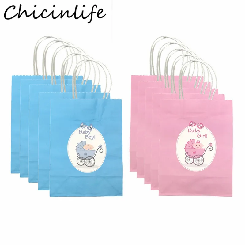 

Chicinlife 5Pcs Boy Girl Kraft Paper Bags Gender Reveal Party Gift Candy Cookies Bags Baby Shower Happy Birthday Party Supplies