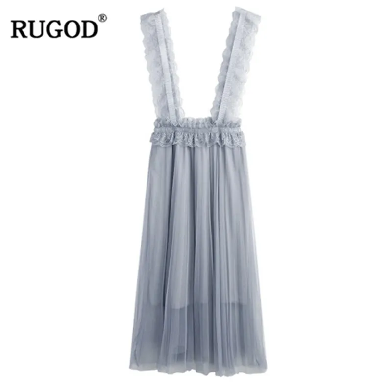 RUGOD/элегантное Сетчатое женское платье с кружевным ремешком свободное