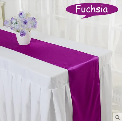 Fuchsia 10 шт. 30*275 см атласная настольная дорожка Красного/синего/желтого/фиолетового цвета для свадебного помолвки/банкета отеля/фетального декора стола 16 цветов - Цвет: Fuchsia