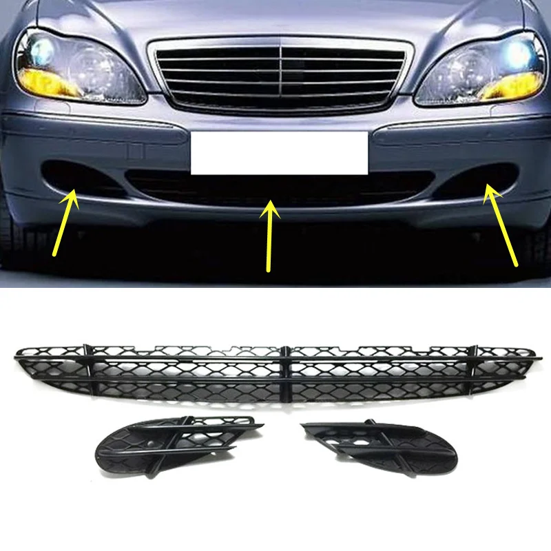 Для Benz W220 S280 S300 S320 S350 S500 S600 3 шт противотуманная фара+ решетка ABS