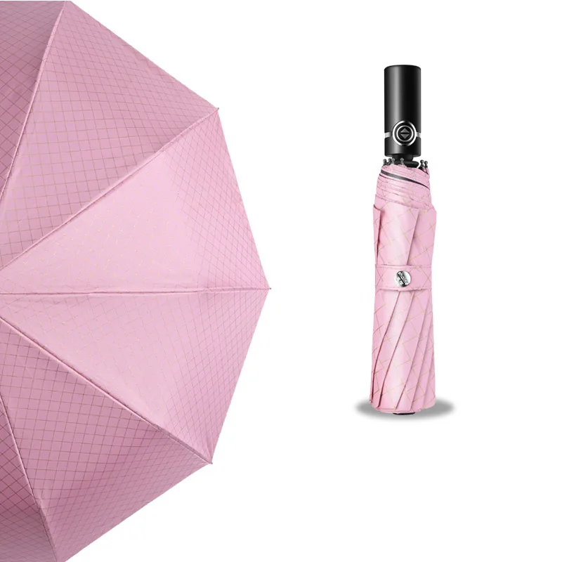 pink lattice Мужской деловой автоматический зонтик, женский ветрозащитный зонтик из нержавеющей стали, женский летний складной зонтик, женский зонт - Цвет: pink lattice